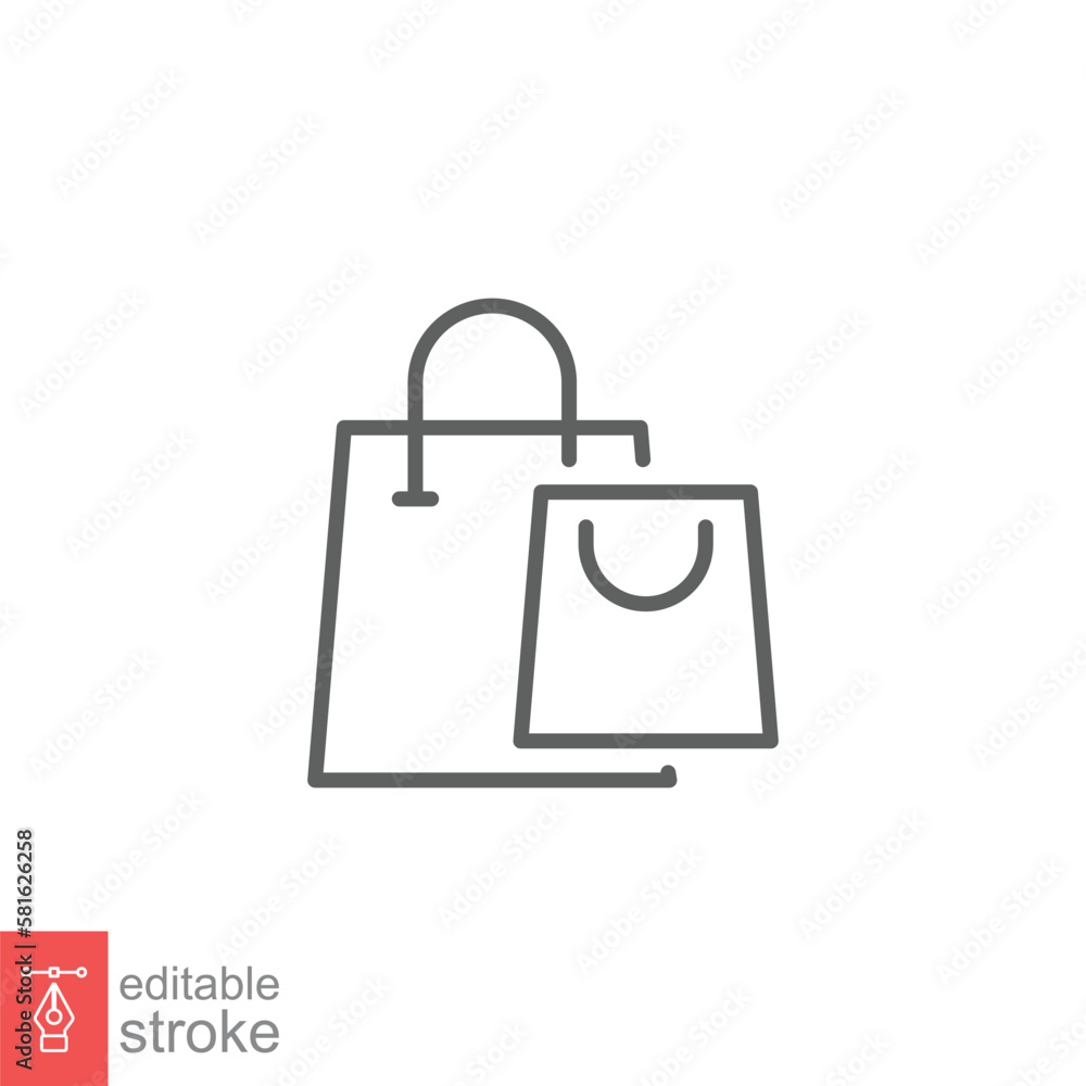 Paper bags icon. Simple outline style. Thin line symbol. Shop, cart, store, online, purchase, buy, retail, vector illustration design on white background. Editable stroke EPS 10. Paper bags icon. Simple outline style. Thin line symbol. Shop, cart, store, online, purchase, buy, retail, vector illustration design on white background. Editable stroke EPS 10.