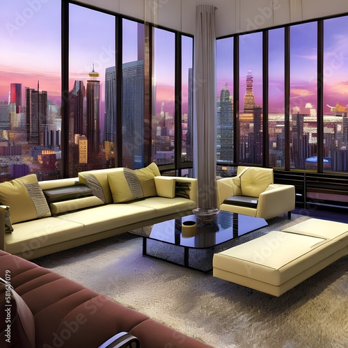 A living room with a view of the cityscape outside2, Generative AI photo