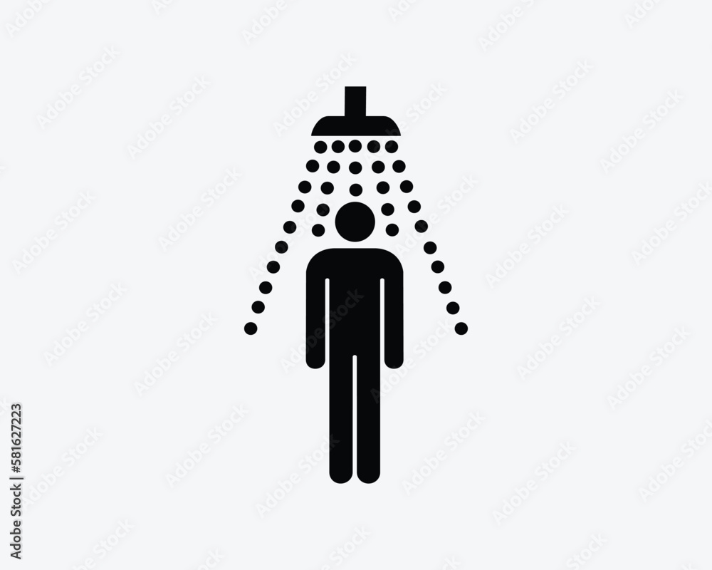 Man Showering Taking a Shower Stick Figure Black White Silhouette Sign
