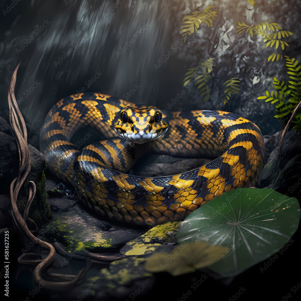 Fototapeta premium Snake : Tiger Snake. Generative AI