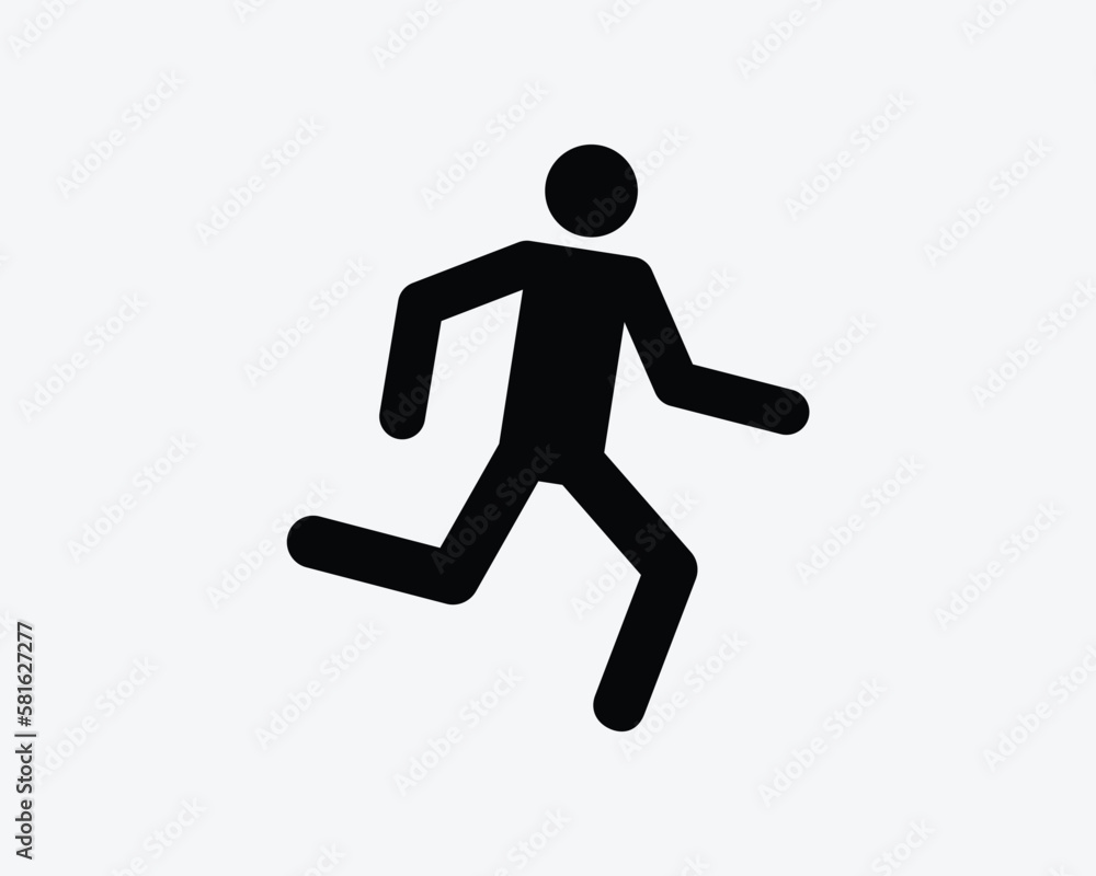 Man Running Icon Stick Figure Person Run Walk Walking Action Vector Black White Silhouette Symbol Sign Graphic Clipart Artwork Illustration Pictogram
