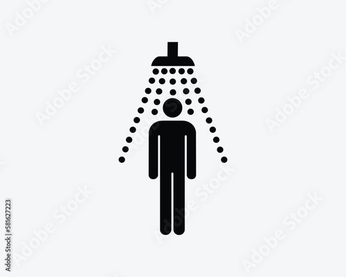 Man Showering Taking a Shower Stick Figure Black White Silhouette Sign Symbol Icon Vector Graphic Clipart Illustration Artwork Pictogram
