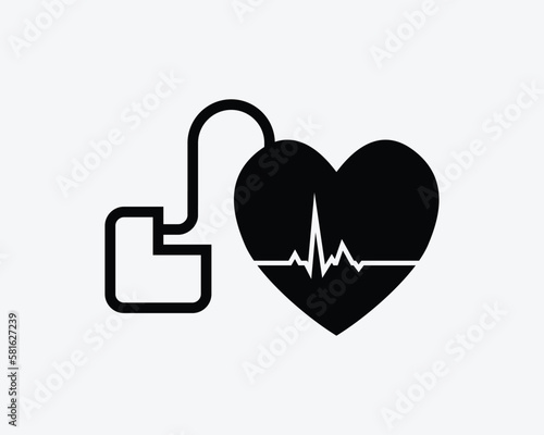 Pacemaker Icon Artificial Heart Cardiac Pace Maker Pulse Black White Silhouette Symbol Icon Sign Graphic Clipart Artwork Illustration Pictogram Vector