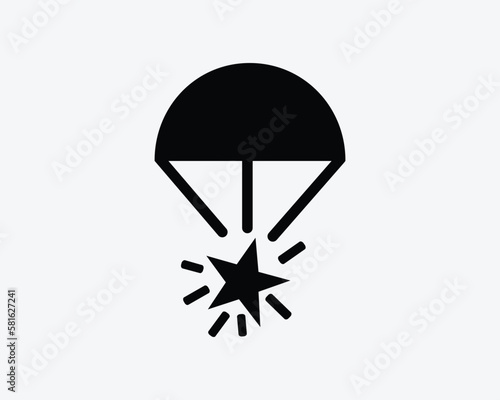 Parachute Flare Star Rocket Emergency Rescue Black White Silhouette Sign Symbol Icon Graphic Clipart Artwork Illustration Pictogram Vector
