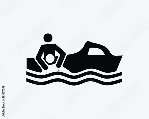 Rescue Boat Lifeboat Emergency Coast Guard Search Speedboat Black White Silhouette Sign Symbol Icon Graphic Clipart Artwork Illustration Pictogram Vector
