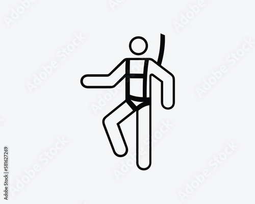 Man Wearing Safety Harness Icon Worker Climber Hanging Black White Silhouette Symbol Icon Sign Graphic Clipart Artwork Illustration Pictogram Vector