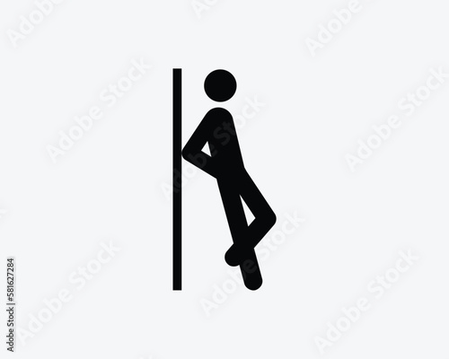 Man Leaning Against Wall Icon Tired Rest Resting Lean Stick Figure Vector Black White Silhouette Symbol Sign Graphic Clipart Artwork Illustration Pictogram