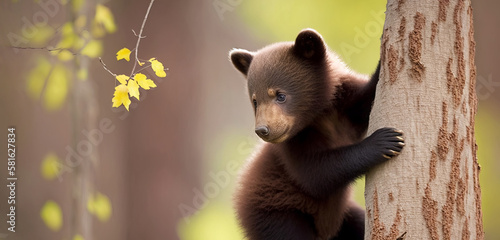 The call of the wild: Bear cub explores new heights in tree climb - Generative AI