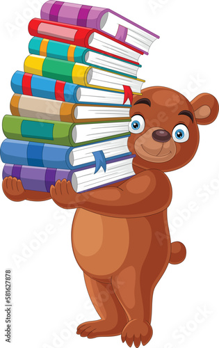 Cartoon bear carrying a pile of books