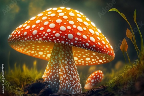 Fascinating Details of the Amanita Mushroom Captured in Close-Up Shot - Generative AI