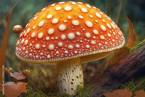 Exploring the Intricate Patterns of the Amanita Mushroom in Close-Up - Generative AI