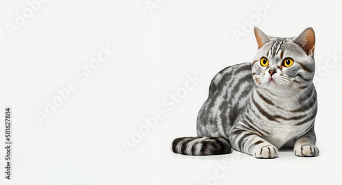 The Perfect Companion: American Shorthair Cat on White Background - Generative AI