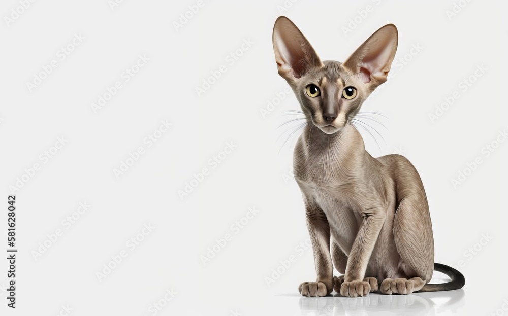 Minimalist Photography: Oriental Shorthair Cat on White Background - Generative AI