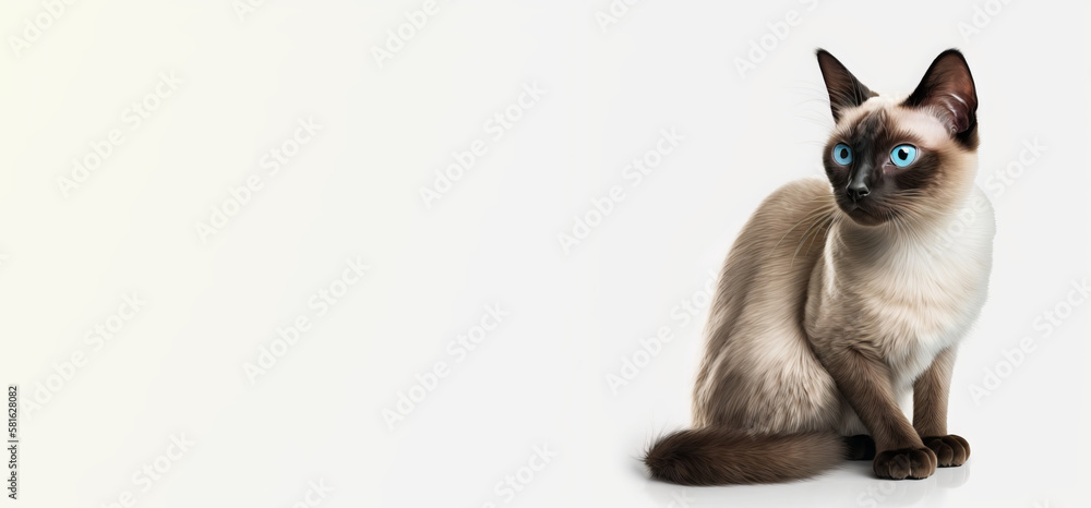 Stunning Siamese cat captured in a beautiful white background - Generative AI