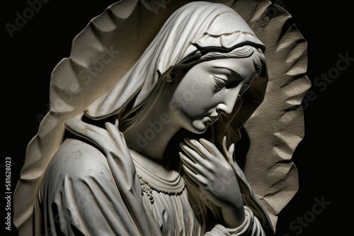 Fotografie, Obraz Silhouette of Mary in prayerful reflection - Generative AI