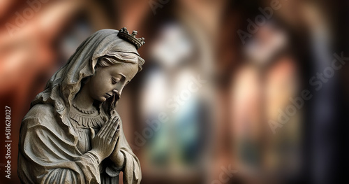 Captivating Image of St. Mary Praying Amidst Blurry Church Background