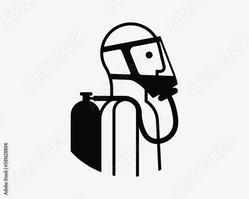 Self-Contained Breathing Apparatus Full Face Mask Oxygen Black White Silhouette Symbol Icon Sign Graphic Clipart Artwork Illustration Pictogram Vector