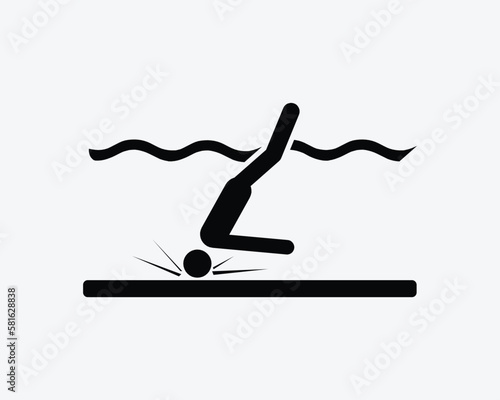 Shallow Water Icon Dive Hit Head Hazard Safety Injury Diving Vector Black White Silhouette Symbol Sign Graphic Clipart Artwork Illustration Pictogram