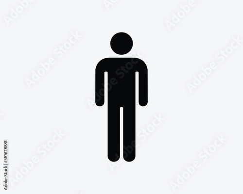 Stick Figure Man Person Stand Standing Single Pedestrian Black White Silhouette Sign Symbol Icon Vector Graphic Clipart Illustration Artwork Pictogram