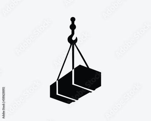 Suspended Load Icon Construction Crane Carrying Hoist Object Vector Black White Silhouette Symbol Sign Graphic Clipart Artwork Illustration Pictogram