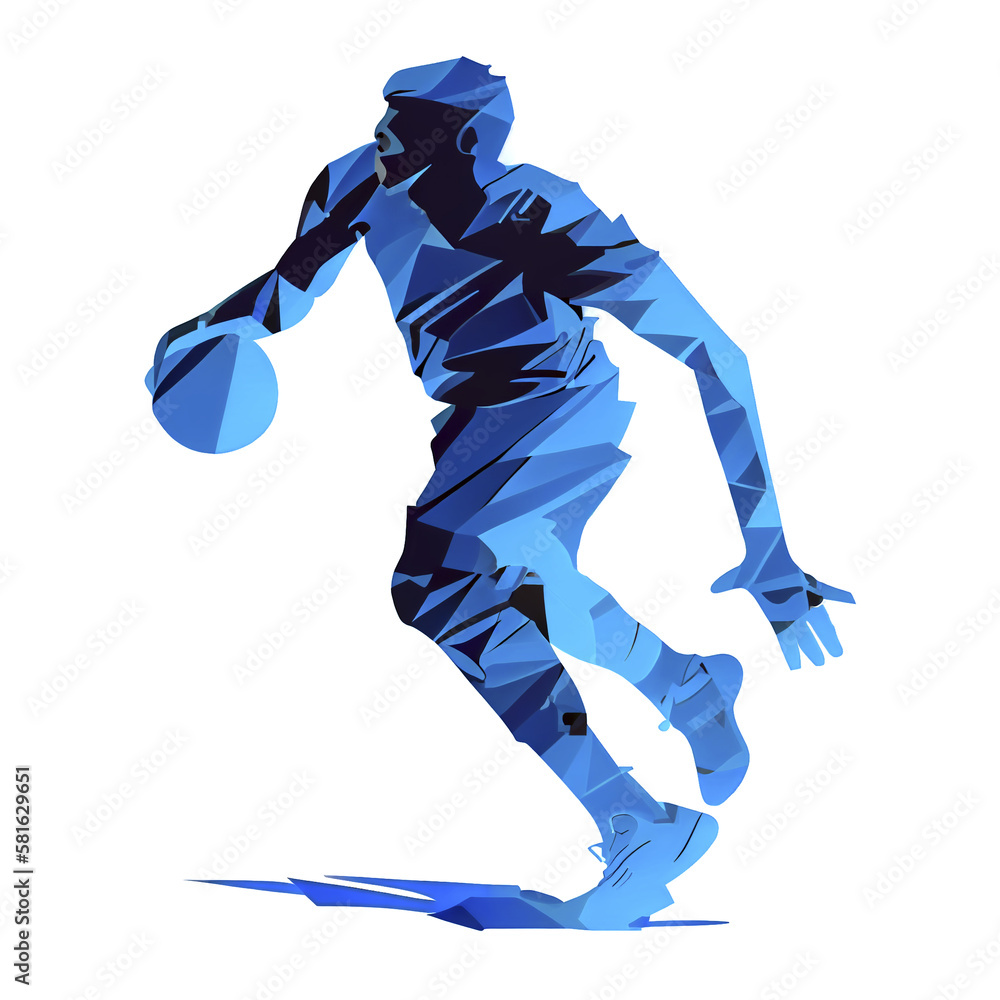 low poly silhouette illustration of basketball player, generative ai