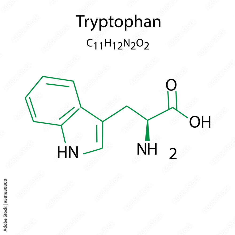 Flat icon with tryptophan formula. Vector illustration.