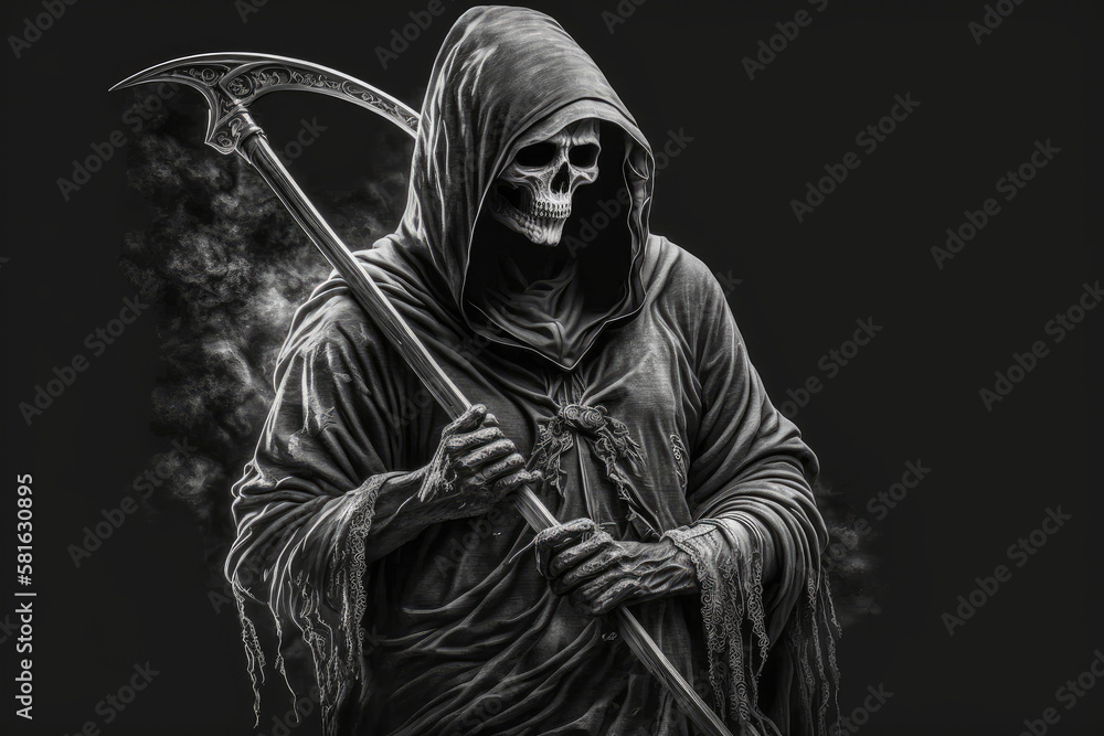 the grim reaper with a scythe, portrait of the death, generative AI ...