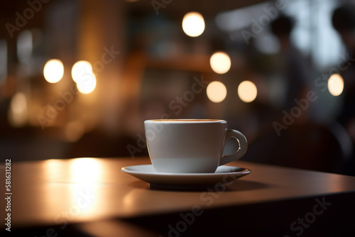 Cupo of coffe in a restaurant  background  generative ai