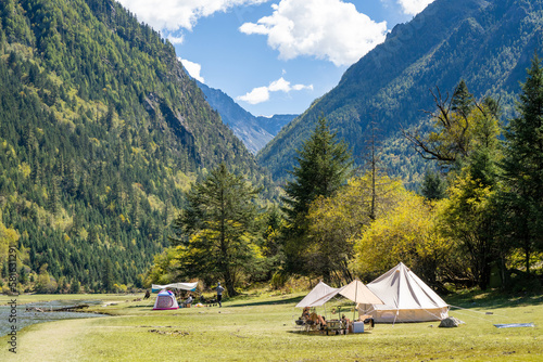 tent in the mountains, western sichuan tourism in china