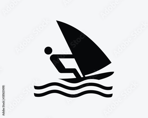 Windsurfing Icon Wind Surf Sports Sport Race Racing Activity Vector Black White Silhouette Symbol Sign Graphic Clipart Artwork Illustration Pictogram