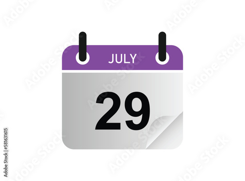 29th July calendar icon. July 29 calendar Date Month icon vector illustrator.