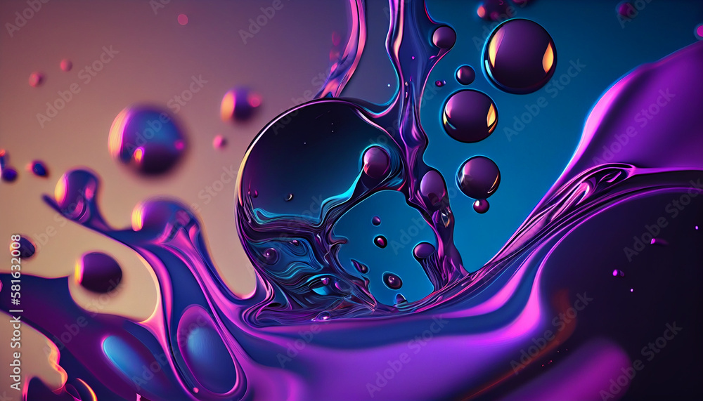  abstract background with blue and purple liquid and bubbles.generative ai