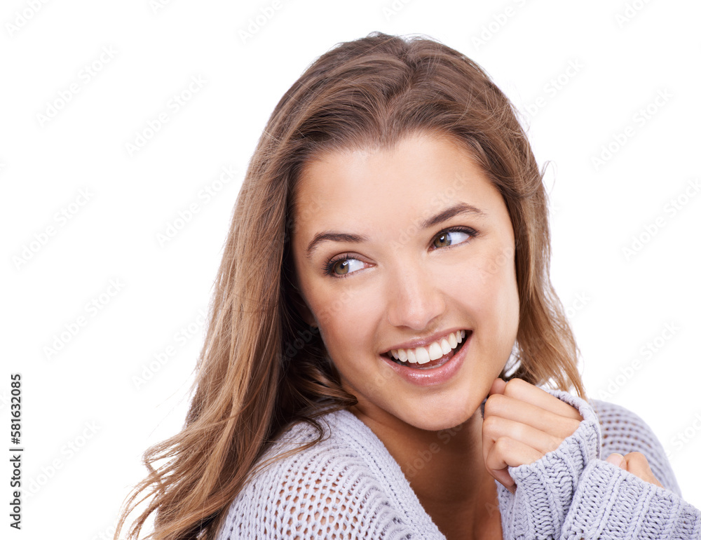 Shes just so lovely. A gorgeous young woman looking away while isolated on a white background. Shes just so lovely. A gorgeous young woman looking away while isolated on a white background.