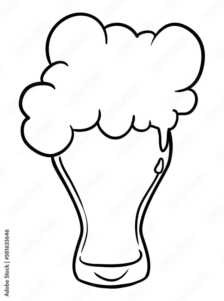 Beer with froth, served in pilsner glass for coloring, Vector illustration Beer with froth, served in pilsner glass for coloring, Vector illustration