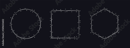 Simple geometric silver frame set. Vector modern design template for wedding or birthday invitation, brochure, poster and business card