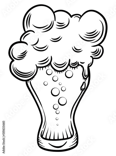 Retro design of pilsner glass with bubbly beer and foam, Vector illustration