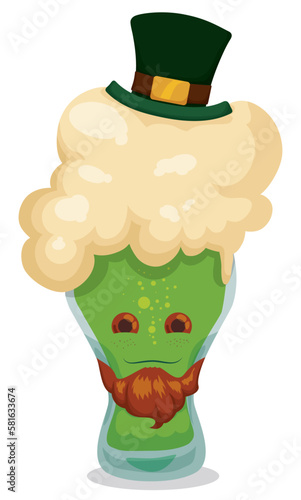 Funny beer character with beard and hat for St. Patrick's Day, Vector illustration