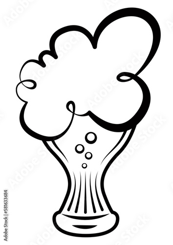 Stylish pilsner glass with beer and foam in outlines, Vector illustration