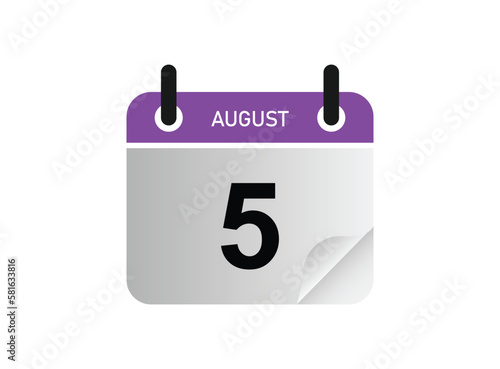 5th August calendar icon. August 5 calendar Date Month icon vector illustrator.