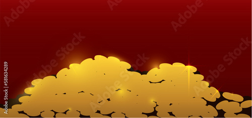 Gold coins silhouette and shines over red background, Vector illustration