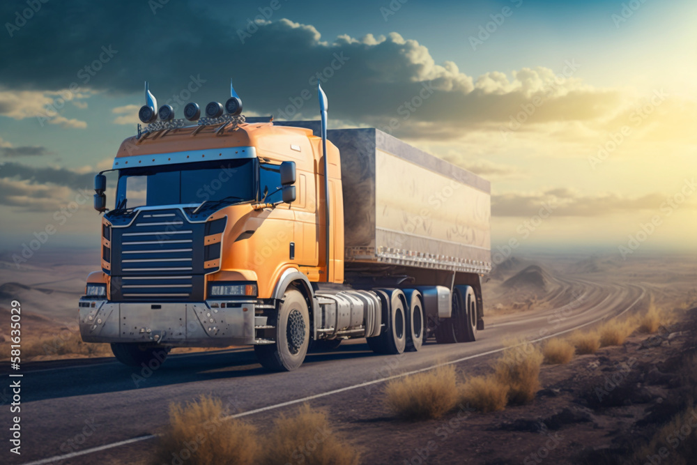 Truck on the road illustration, Generative AI