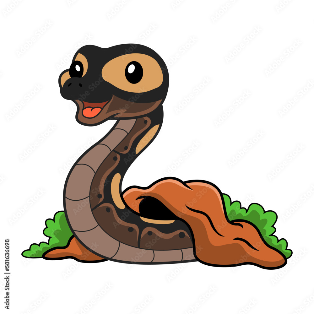 Naklejka premium Cute ghi mojave ball python cartoon out from hole