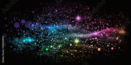 Bioluminescent glitter sparkle. Bokeh abstract shimmer background. Rainbow glowing sequins lights wallpaper.