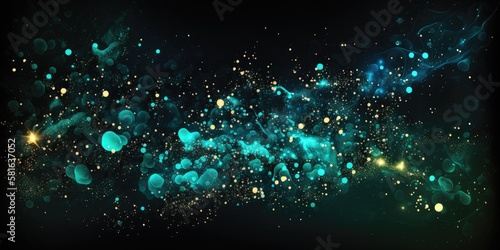 Abstract bioluminescent underwater fantasy. Glowing lights. Dreamy seascape. 3D stars  plants  fish  space  reef design.