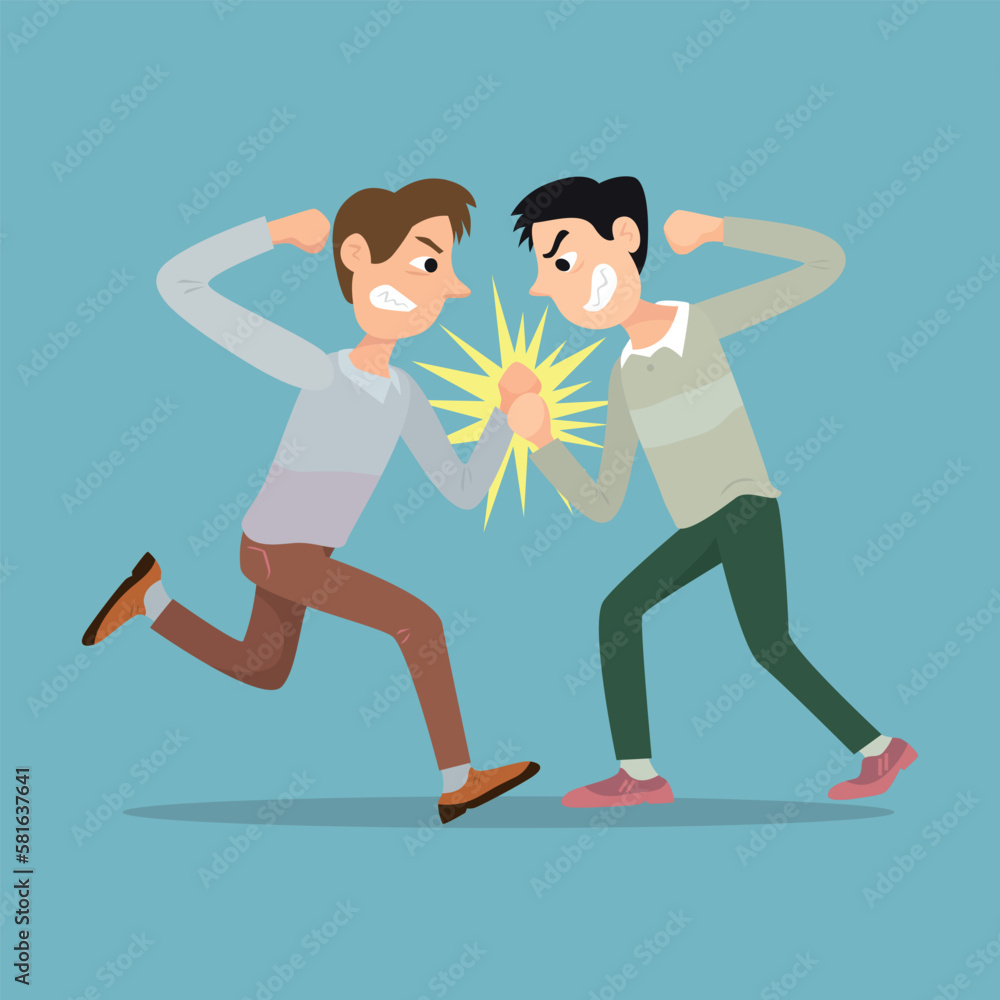 Angry man punching each other. illustration vector cartoon