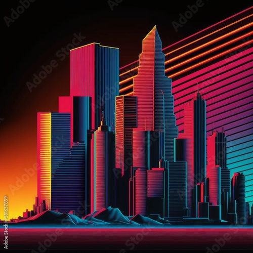 Cityscape with a retro style look. Made with Generative AI.