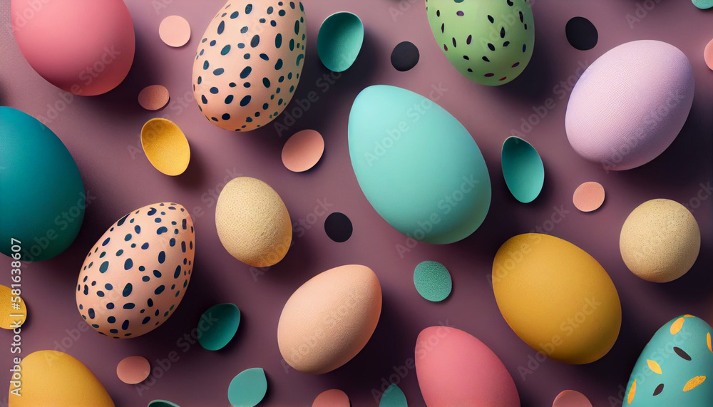 A colorful easter egg with polka dots on a blue background Generative ai A colorful easter egg with polka dots on a blue background Generative ai