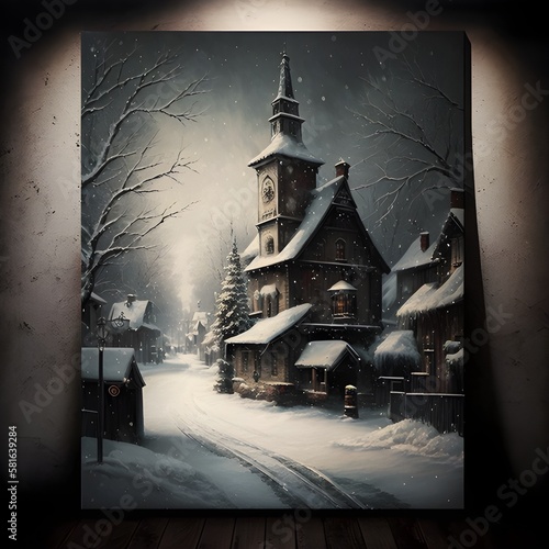 house, snow, christmas, nightm xmas, snowed, picture frame photo