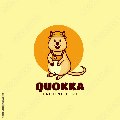 Vector Logo Illustration Quokka Mascot Cartoon Style.