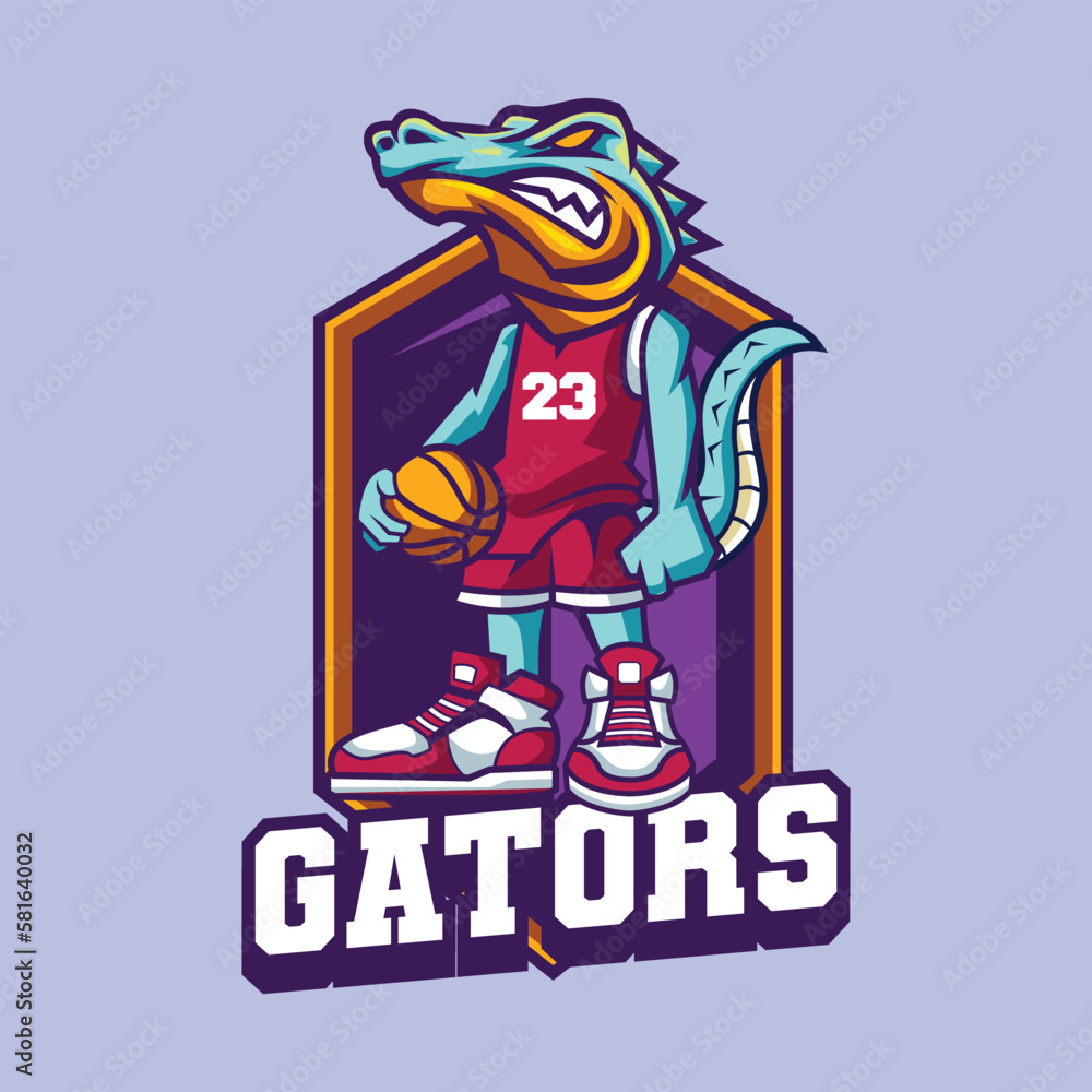 Vector illustration of crocodile mascot with basketball pose for sport team Vector illustration of crocodile mascot with basketball pose for sport team